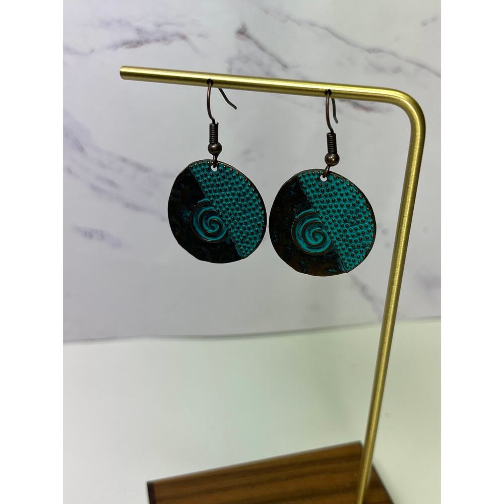 Patina Copper & Bronze Style Dangle Earrings - Artisan Boho Jewelry